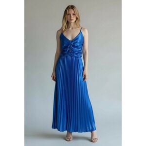 NEW Cobalt Blue XL Ruched Bodice Pleated Maxi Dress Spaghetti Straps Evening